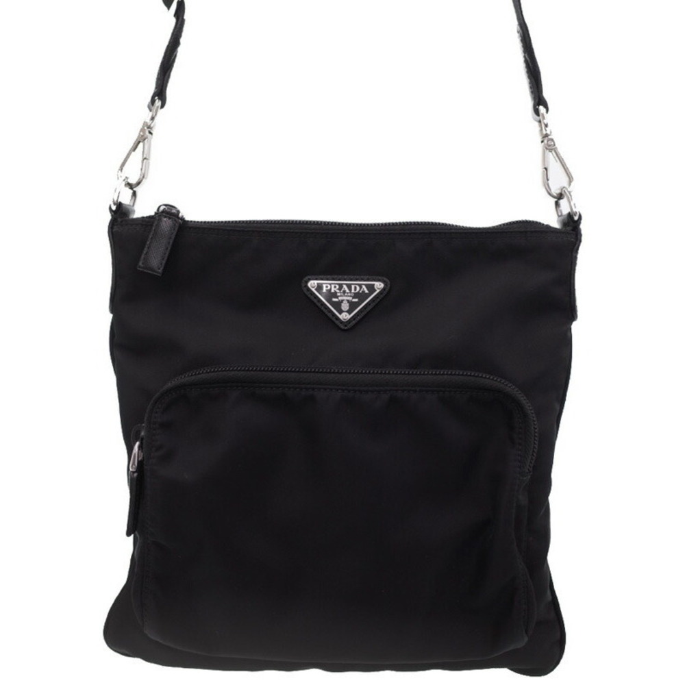 Prada messenger leather saffiano Crossbody bag Black Tessuto - Picture 2 of 9